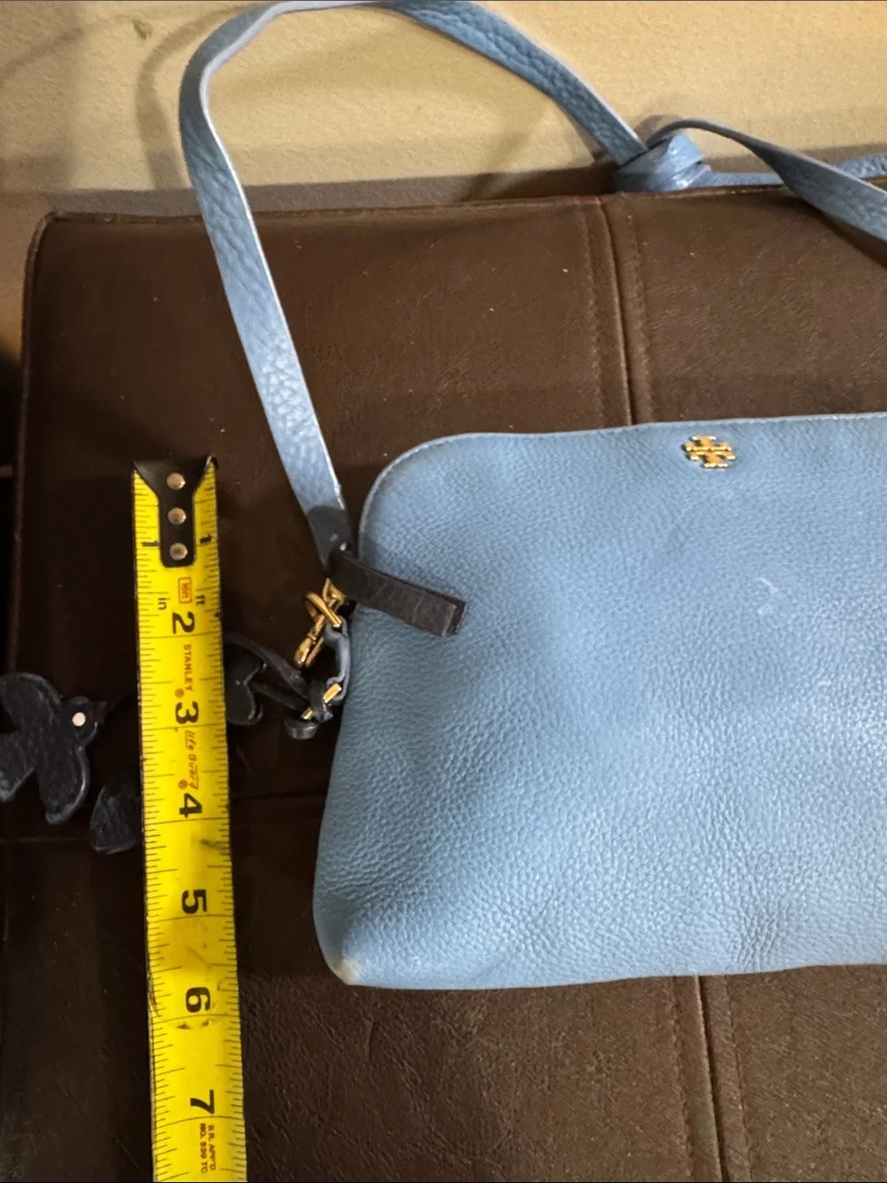 Tory Burch Blue Pebbled Leather Crossbody Bag + Twilly & Charms